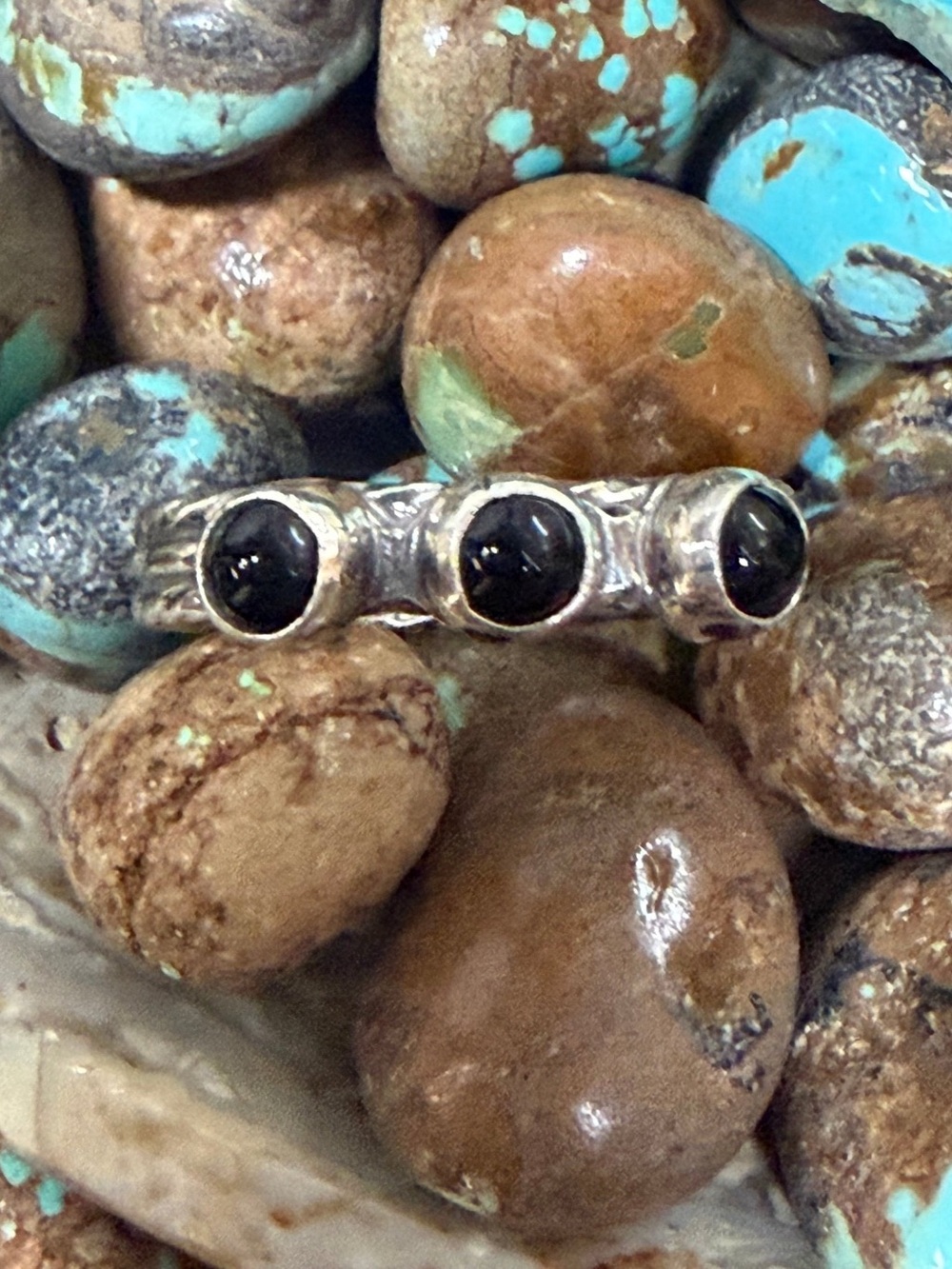 Sterling Silver Triple Black Onyx Ring - Elegant Women’s Band